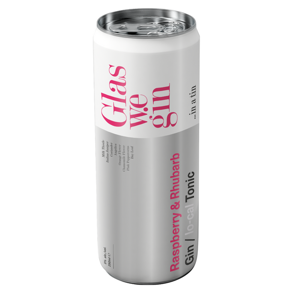 Glaswegin Raspberry & Rhubarb Gin & Tonic in a can