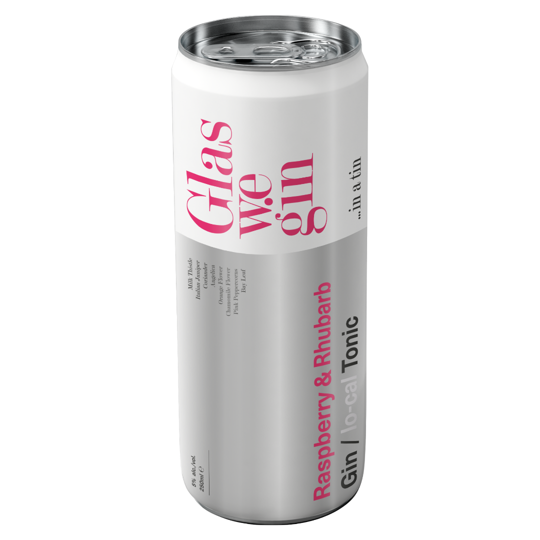 Glaswegin Raspberry & Rhubarb Gin & Tonic in a can