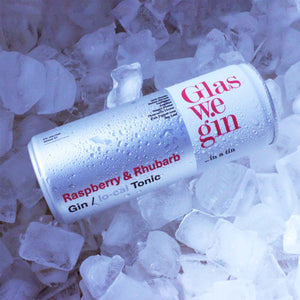 Glaswegin Raspberry & Rhubarb Premixed Gin in a tin on ice